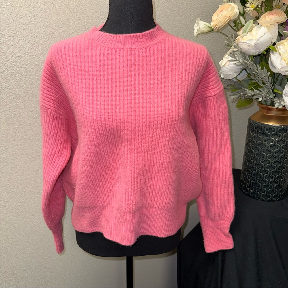ZARA Pink Ribbed Knit Sweater Crewneck Cozy Soft Pullover L